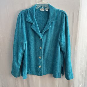 Chico’s Women's Size 2 Large Turquoise Button Front Textured Shirt Jacket Top